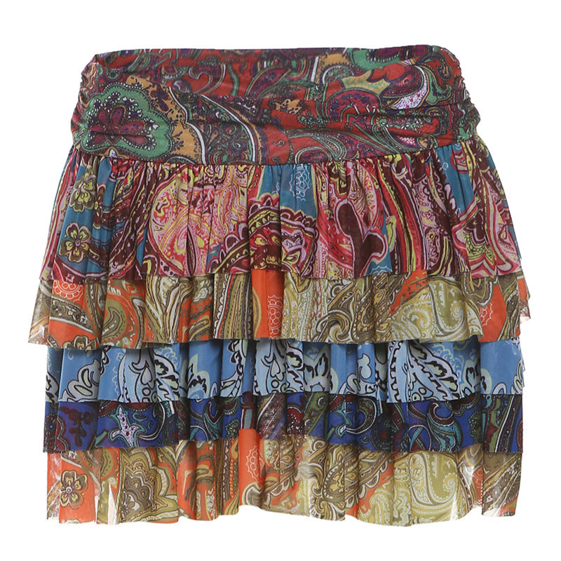 Damen Rüschenrock mit buntem Paisley-Muster und weitem Schnitt Drune