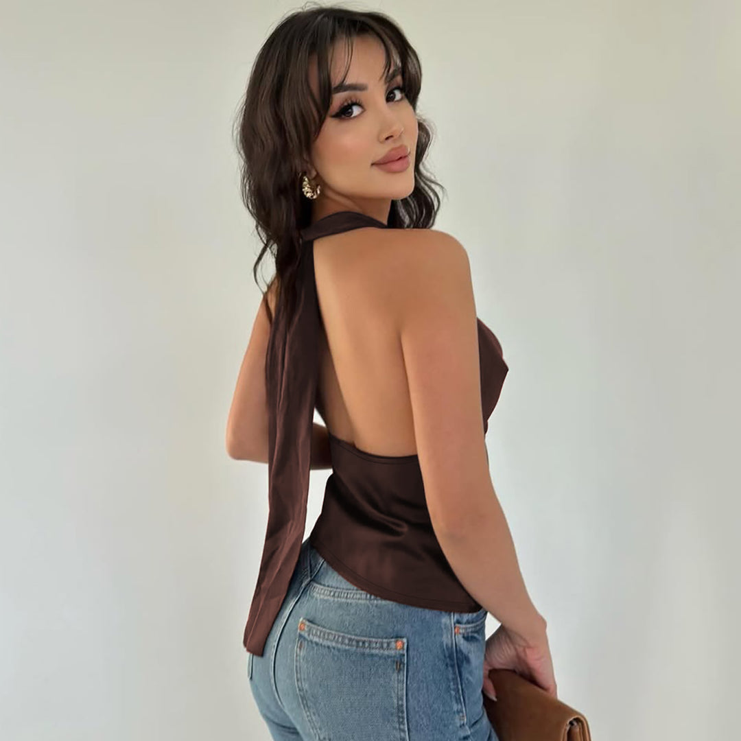 Damen Elegantes O-Back Top mit bindender Kapuze Drune