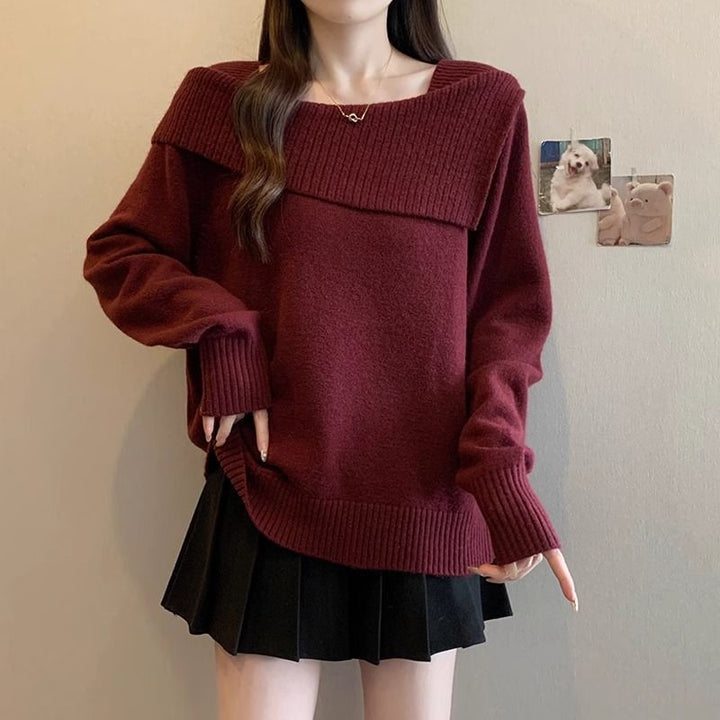 Damen modischer Pullover mit asymmetrischem Ausschnitt Drune