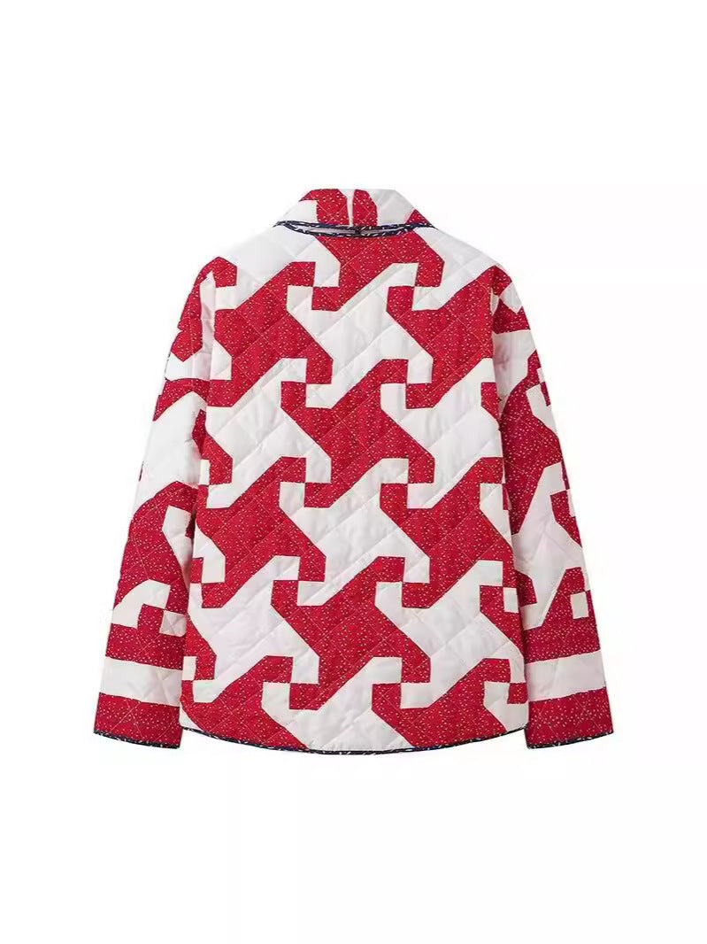 Damen gestepptes Überwurfjacke mit modernem Grafikdesign und großzügigen Taschen Drune