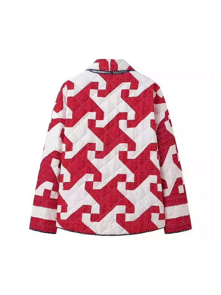 Damen gestepptes Überwurfjacke mit modernem Grafikdesign und großzügigen Taschen Drune