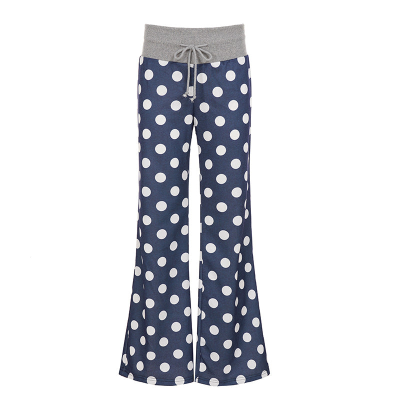 Damen nan ausgestellte Palazzo-Loungehose mit hohem Komfortbund, Kordelzug und gepunktetem Dessin Drune