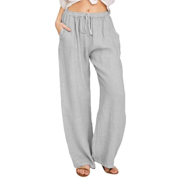 Damen Bequeme und luftige Leinenhose mit elastischem Bund und Seitentaschen Drune