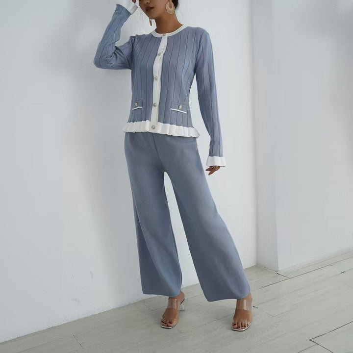 Damen elegantes Strick-Loungewear-Set mit dekorativen Details Drune