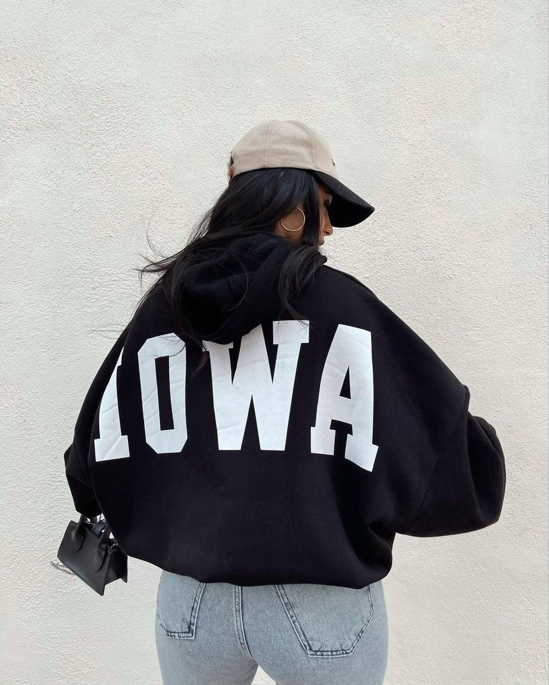 Damen Oversized Kapuzenpullover mit auffälligem Schriftzug Drune