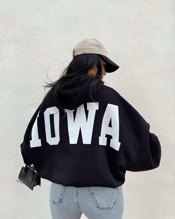 Damen Oversized Kapuzenpullover mit auffälligem Schriftzug Drune