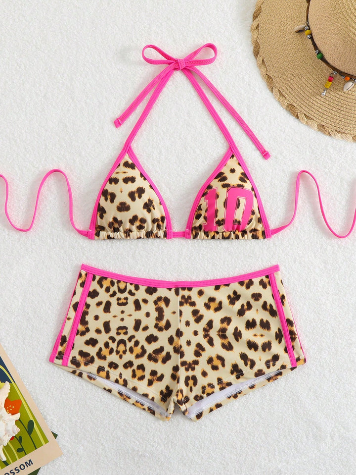 Damen Bikini-Set mit modischem Leopardenmuster und verstellbarem Halter Drune