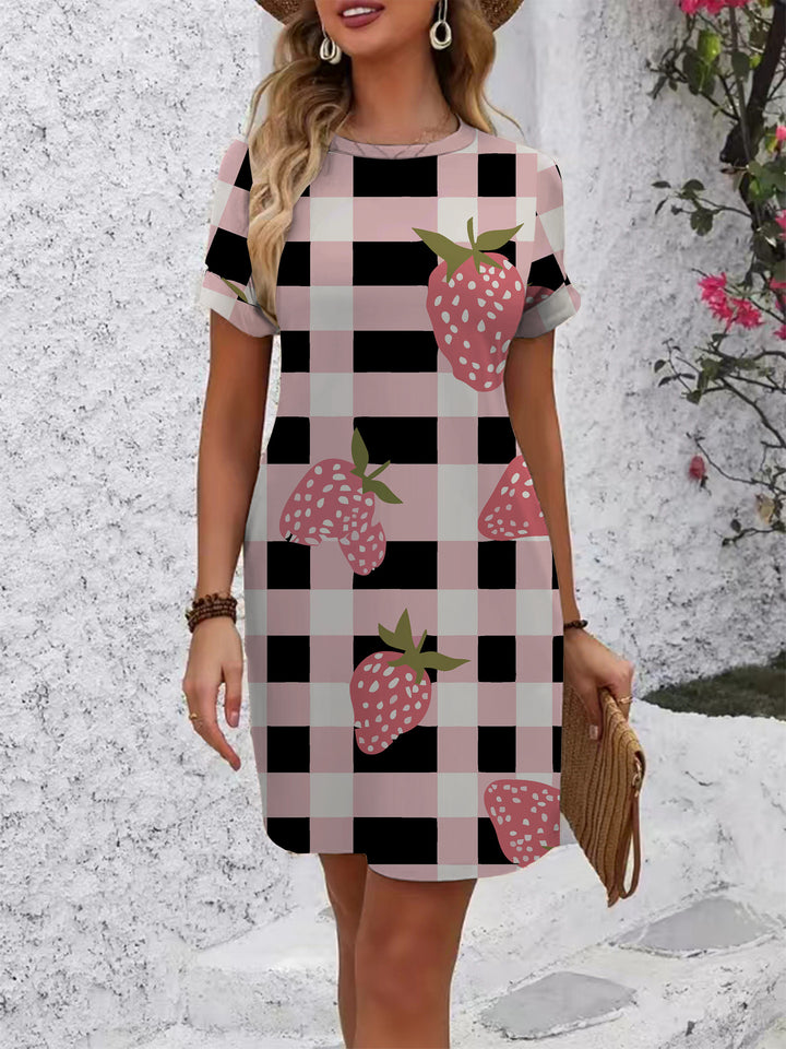 Damen lässiges Kurzarmkleid mit kreativem geometrischen Muster Drune