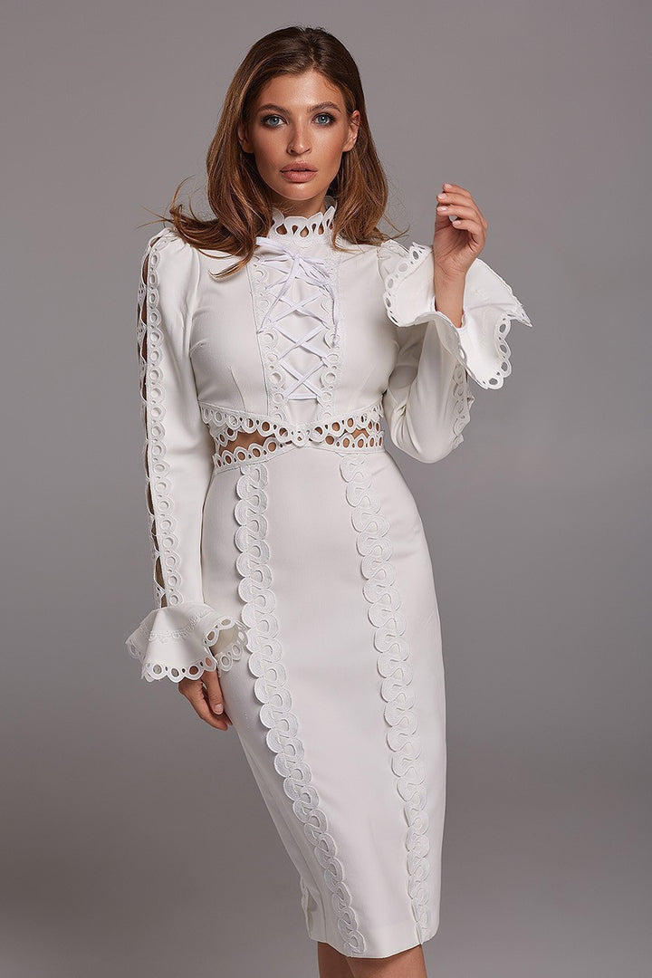 Damen Elegantes Kleid mit ausgefallenen Rüschendetails Drune