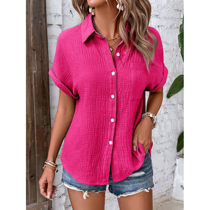 Damen Freizeit-Bluse aus hochwertigem Baumwollmischgewebe mit Knopfverschluss Drune