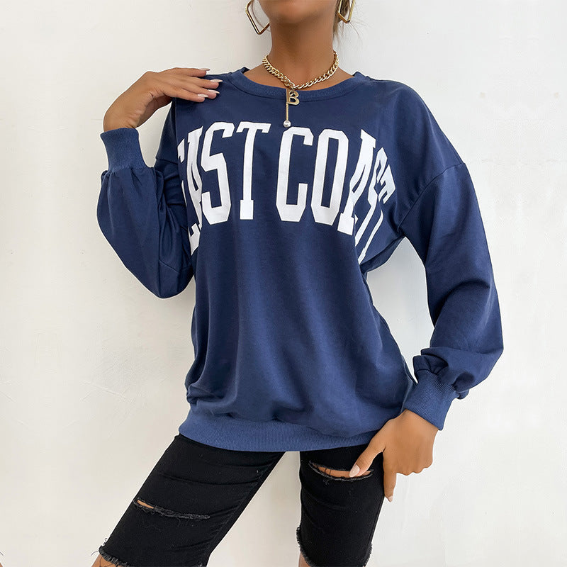 Damen lässiger Oversize-Pullover mit modischem Schriftzug Drune