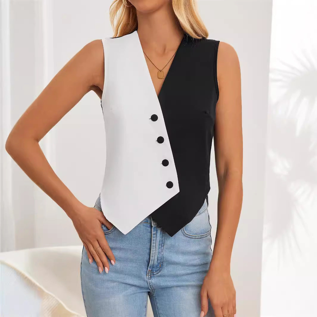 Damen asymmetrisches Hemdwesten-Design mit Knopfdetails Drune