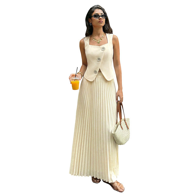 Damen Plissiertes Maxikleid mit elegantem Überwurf Drune