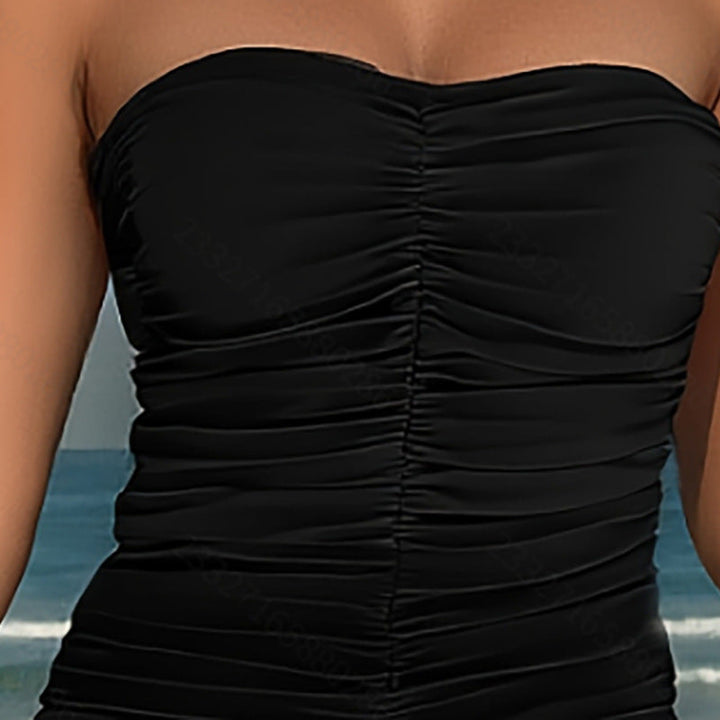 Damen Bandeau Tankini mit raffiniertem Falten-Design und Palmenmotiv Drune