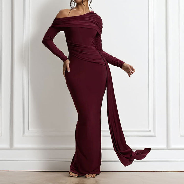 Damen Elegantes One-Shoulder Abendkleid mit figurformendem Schnitt und langen Ärmeln Drune