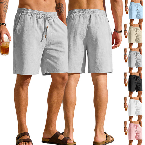 Herren nan leichte Strand-Bermuda aus Leinenmix mit Elastikbund Kordelzug und Zierknopfleiste Drune