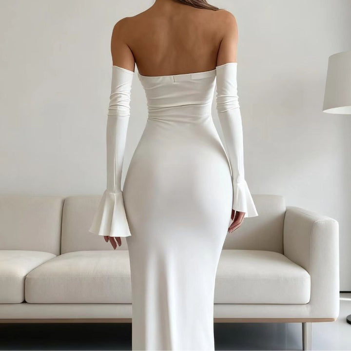 Damen Körperbetontes Off-Shoulder Abendkleid mit langen Ärmeln und voluminösen Abschlüssen Drune
