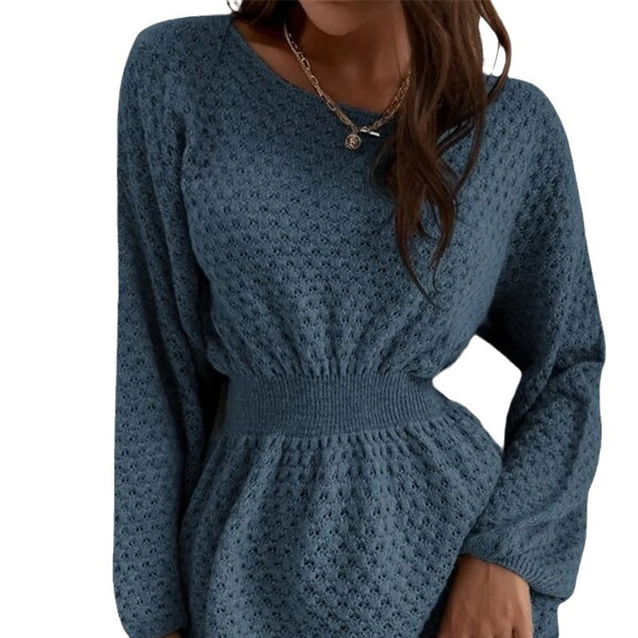 Damen Strickkleid mit einzigartigem Lochmuster und lässigem Bund Drune