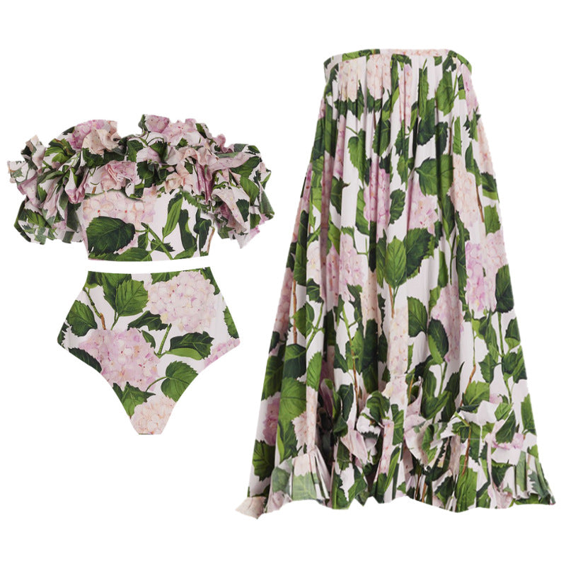 Damen Einteiler Badeanzug mit voluminösen Rüschendetails und floralem Design Drune