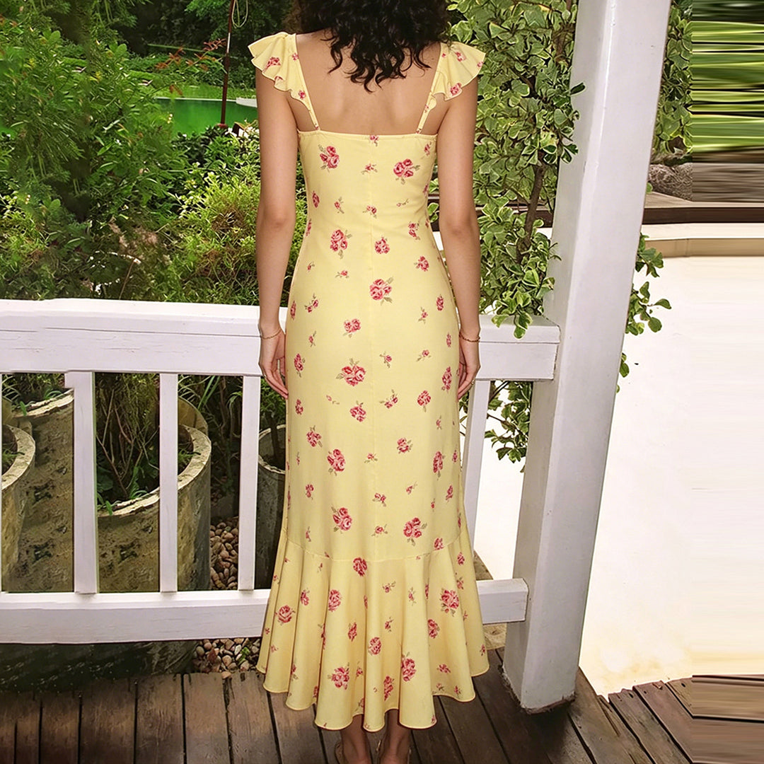 Damen Maxikleid mit floralen Rüschen und elegantem Schnitt Drune
