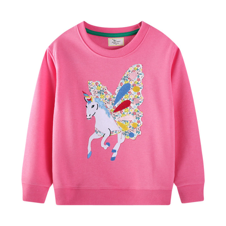 Mädchen Sweatshirt mit zauberhaftem Einhorn-Design und bunten Blumenapplikationen Drune