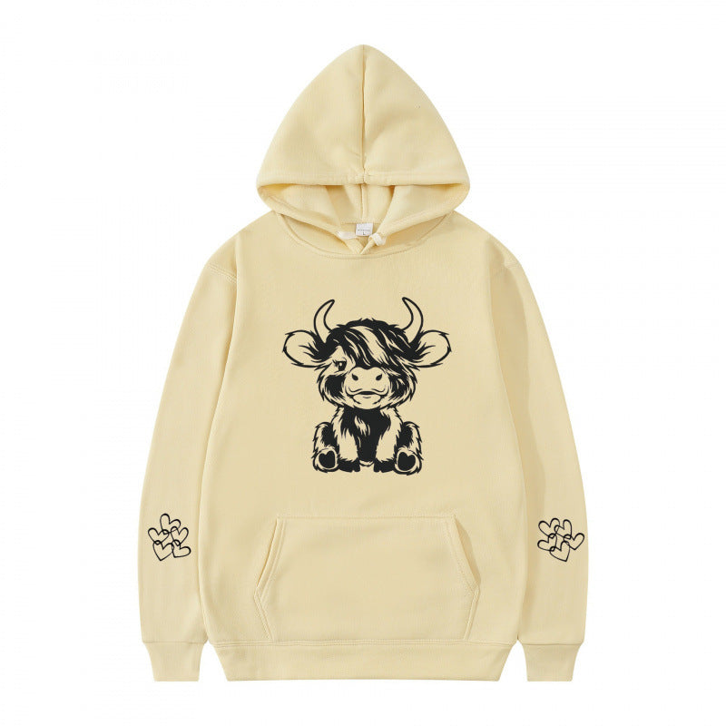 Damen Kapuzensweater mit entzückendem Kuhmotiv und praktischen Kängurutaschen Drune