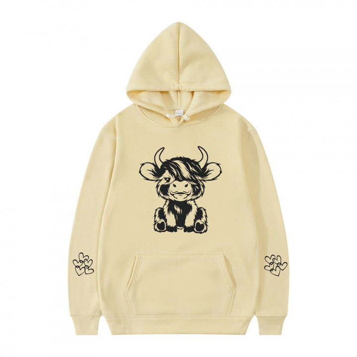 Damen Kapuzensweater mit entzückendem Kuhmotiv und praktischen Kängurutaschen Drune