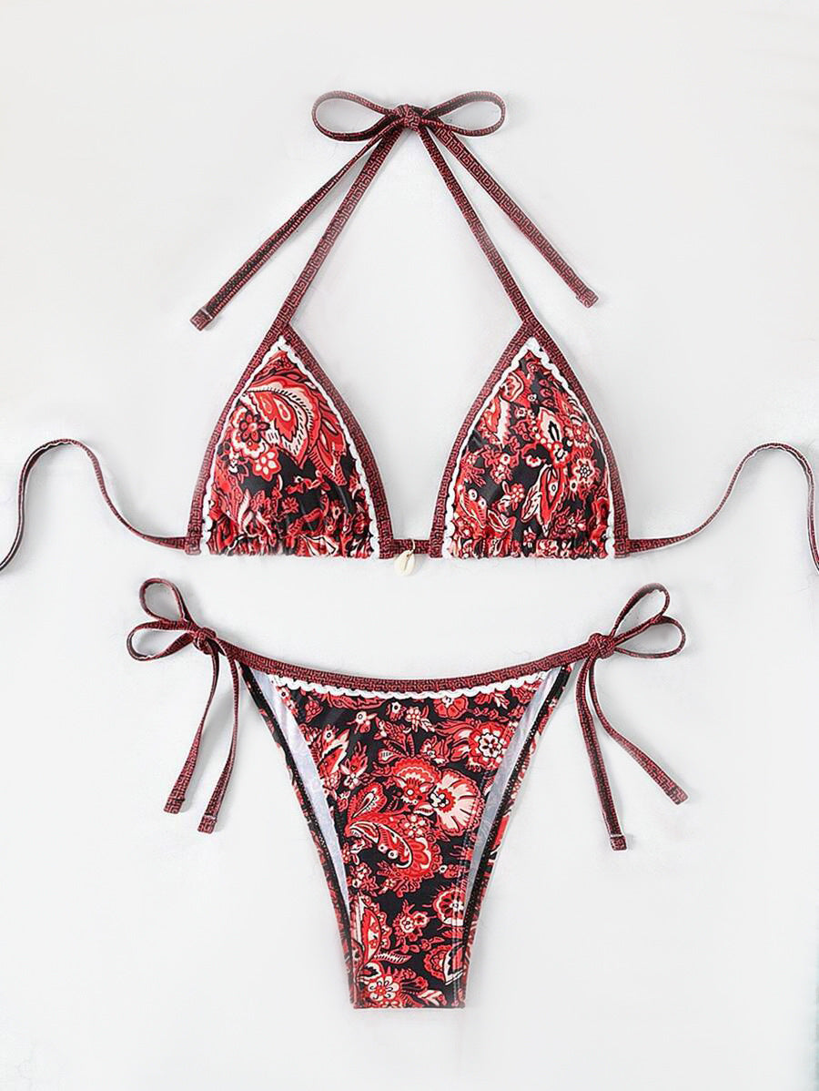 Damen Triangel-Bikini mit floralem Vintage-Muster Drune