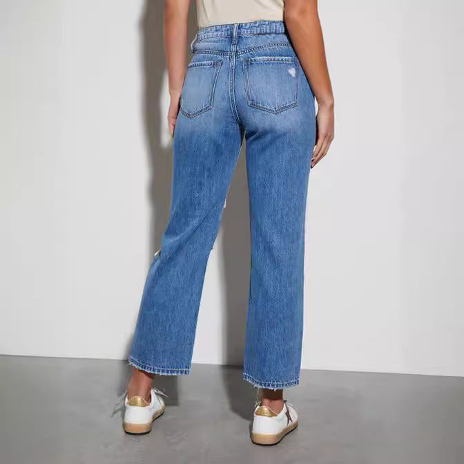 Damen Destroyed Jeans im modischen Bootcut-Stil Drune