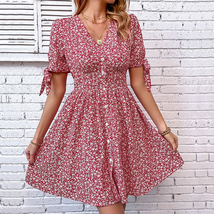 Damen Sommerkleid mit Blumenmuster und verspielten Rüschendetails Drune