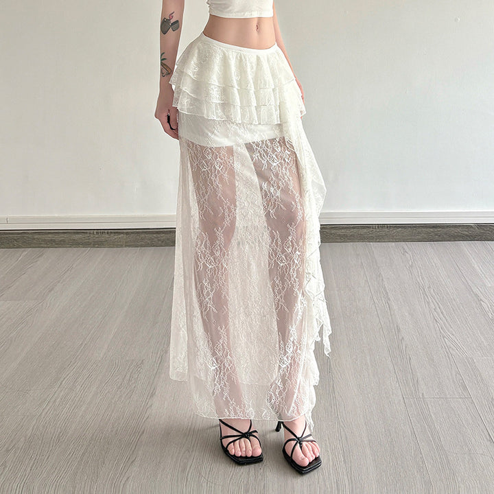 Damen Spitzenrock mit voluminösen Rüschendetails Drune