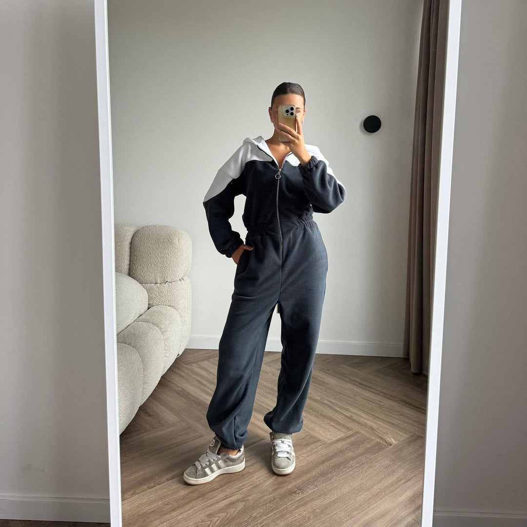 Damen Fleece-Jumpsuit mit Kapuze und Reißverschluss Drune