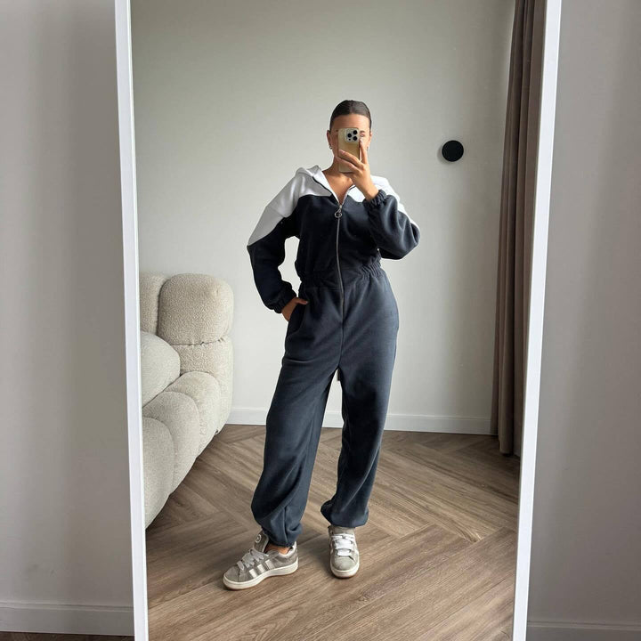 Damen Fleece-Jumpsuit mit Kapuze und Reißverschluss Drune