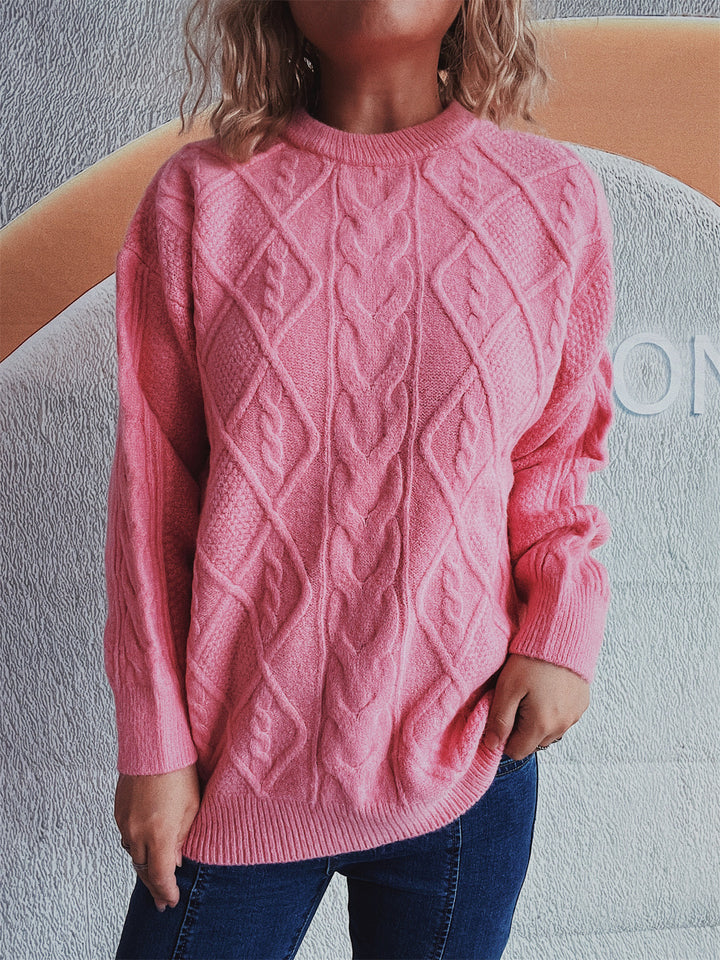 Damen Grobstrukturierter Strickpullover mit Zopf-Design Drune