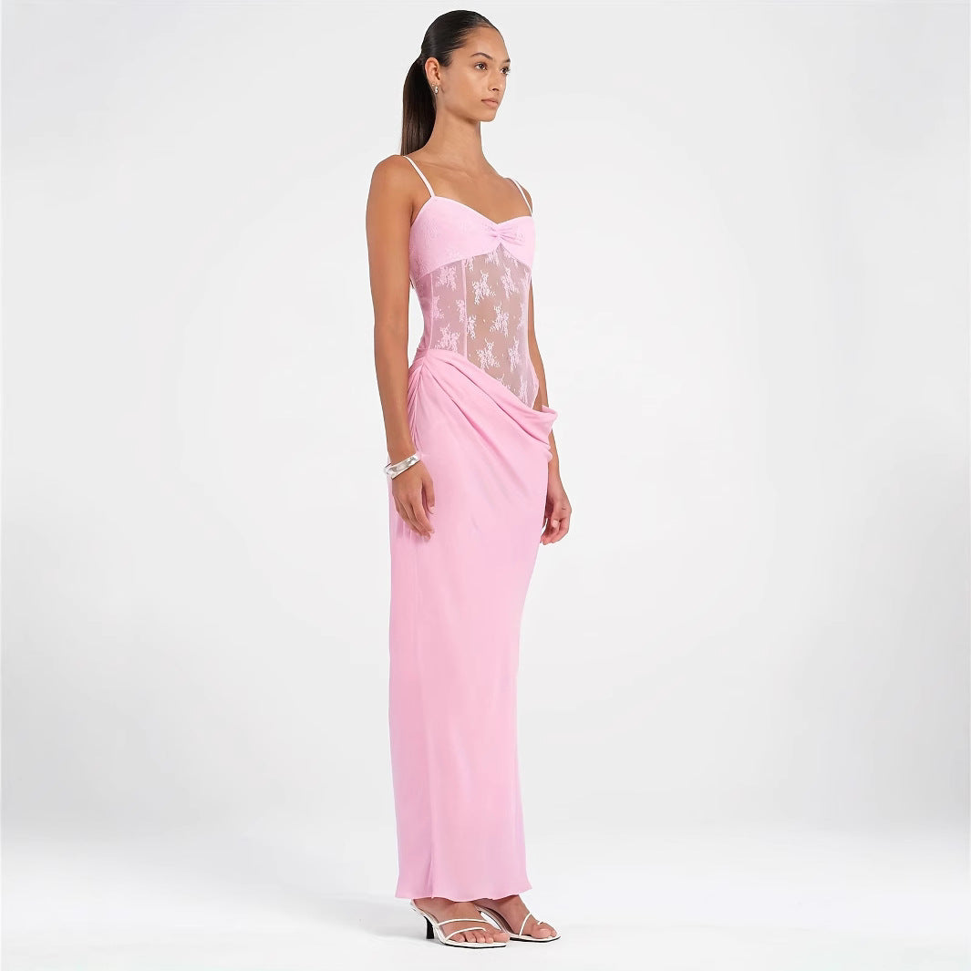 Damen Elegantes Maxikleid mit transparenten Spitzendetails und figurbetontem Schnitt Drune
