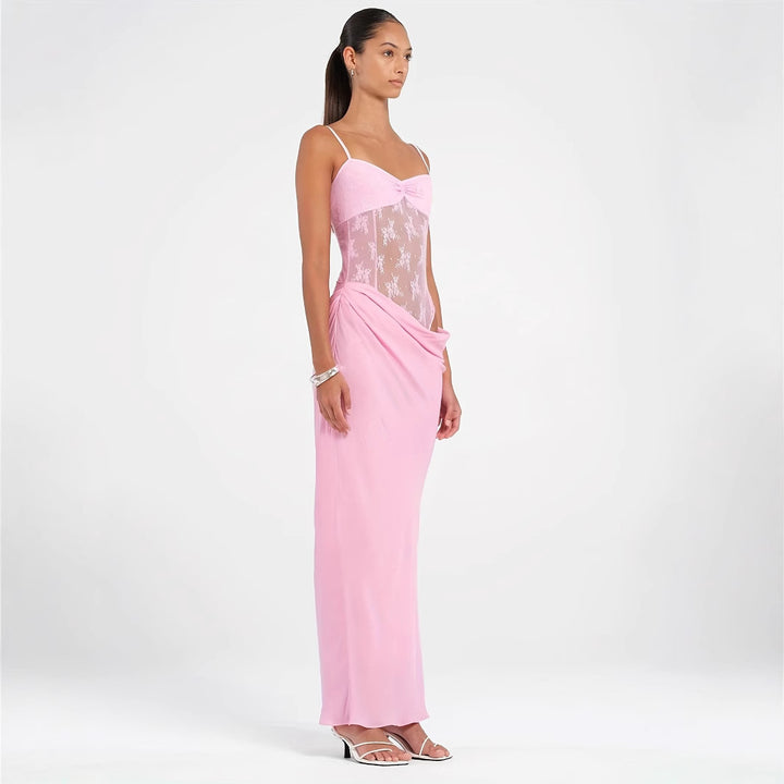 Damen Elegantes Maxikleid mit transparenten Spitzendetails und figurbetontem Schnitt Drune