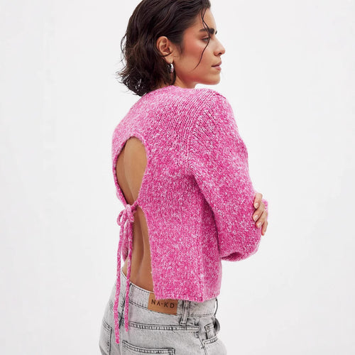 Damen Strickpullover mit offenem Rückendesign und eleganter Schnürung Drune