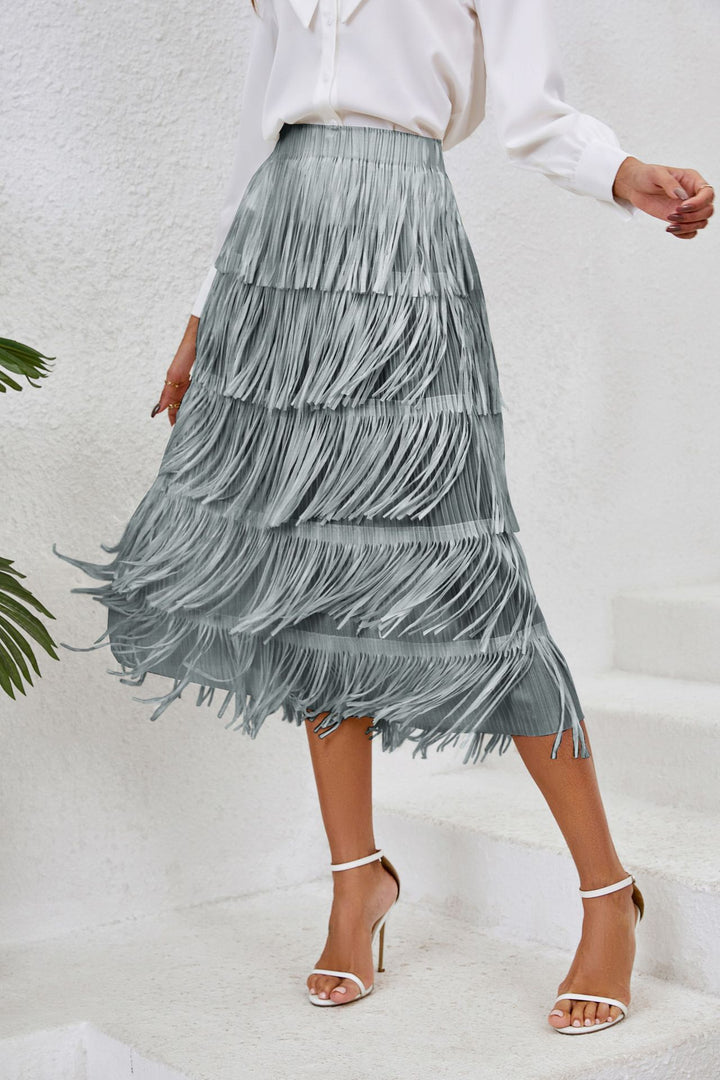 Damen Rock mit fransigem Design und schwingenden Lagen Drune