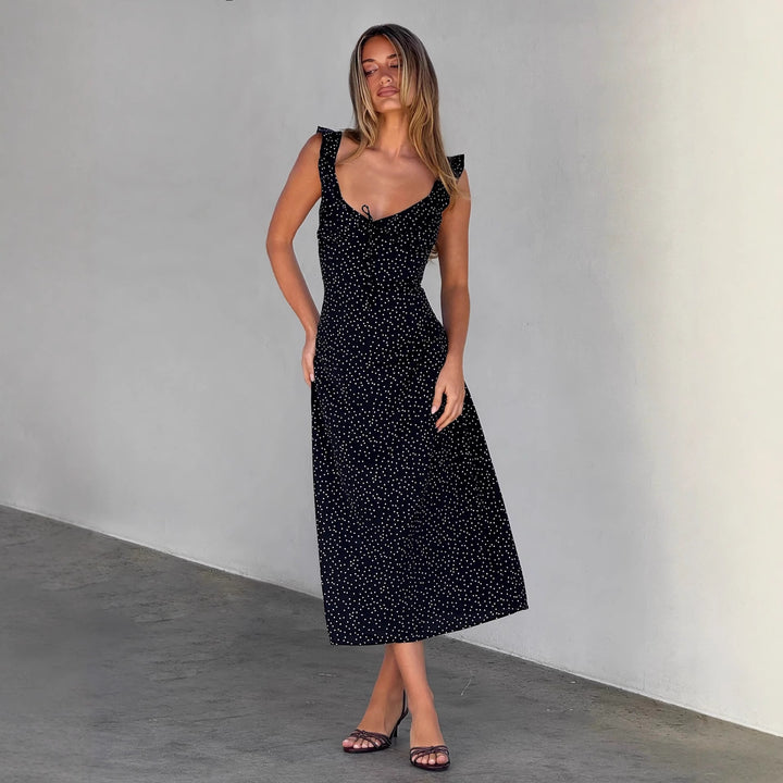 Damen Midikleid mit verspielt fließendem Rock und Rüschendetails Drune