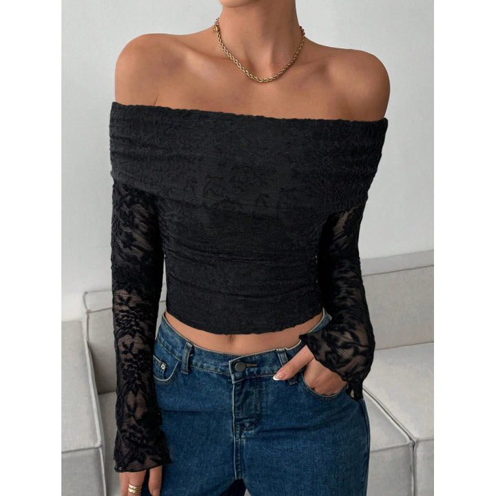 Damen Elegantes Off-Shoulder Oberteil mit Rüschendetails Drune
