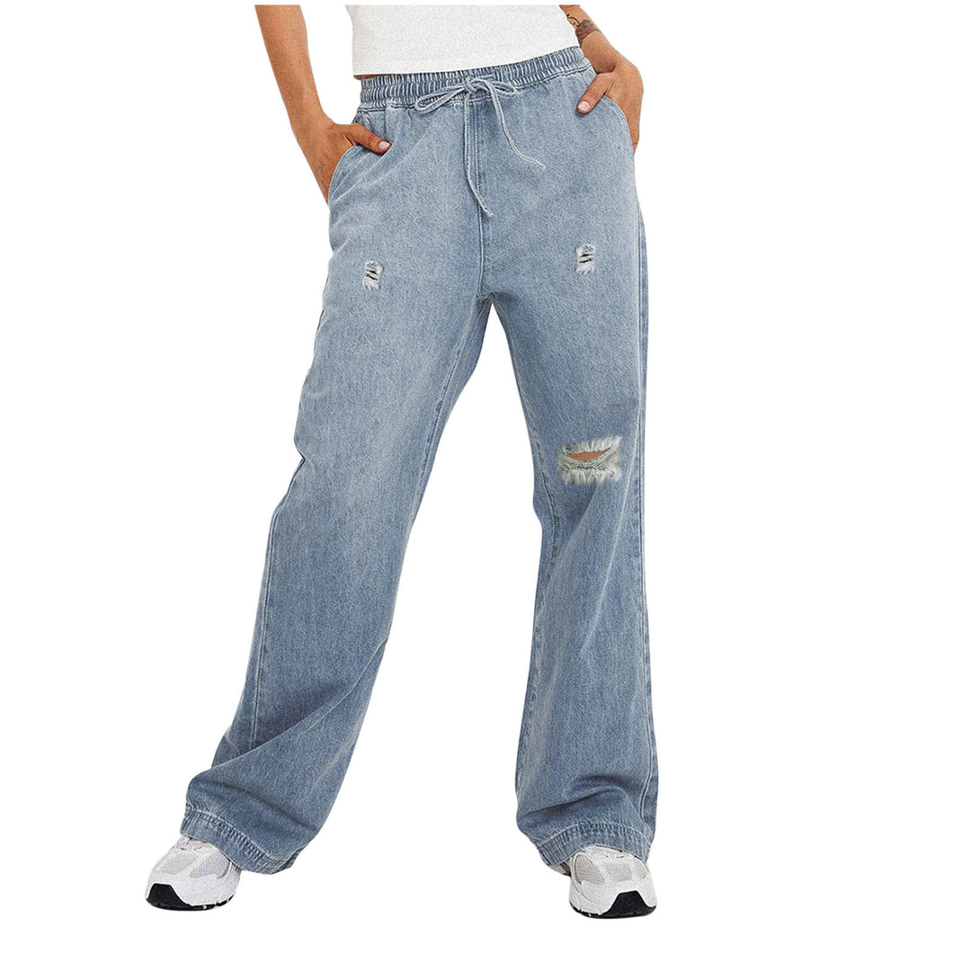 Damen lässige weite Denim-Hose mit elastischem Bund Drune