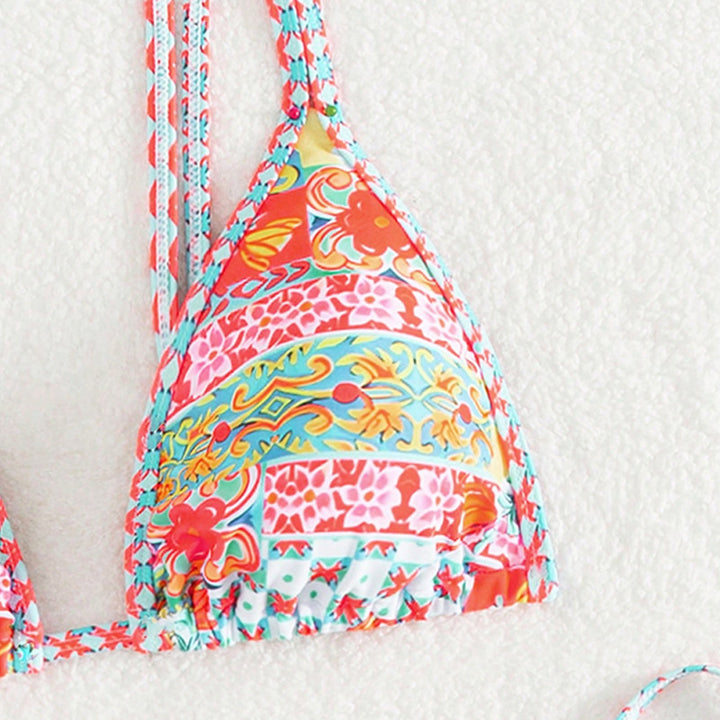 Damen Triangel-Bikini mit raffinierten Schnürdetails und floralem Druck Drune