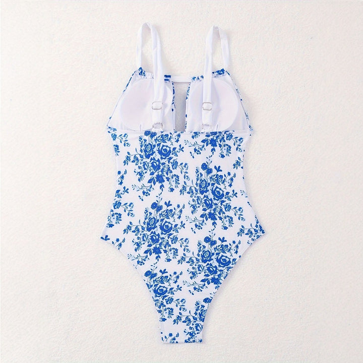 Damen Einteiliger Badeanzug mit floralem Design und tiefem V-Ausschnitt Drune