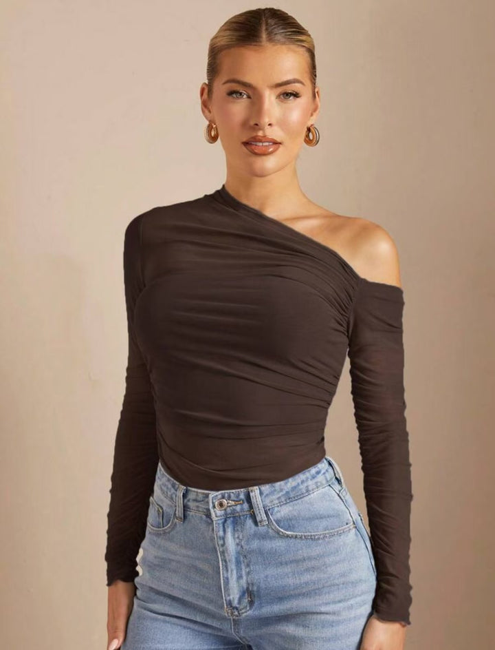 Damen Asymmetrischer Body mit Raffungen und langen Ärmeln Drune