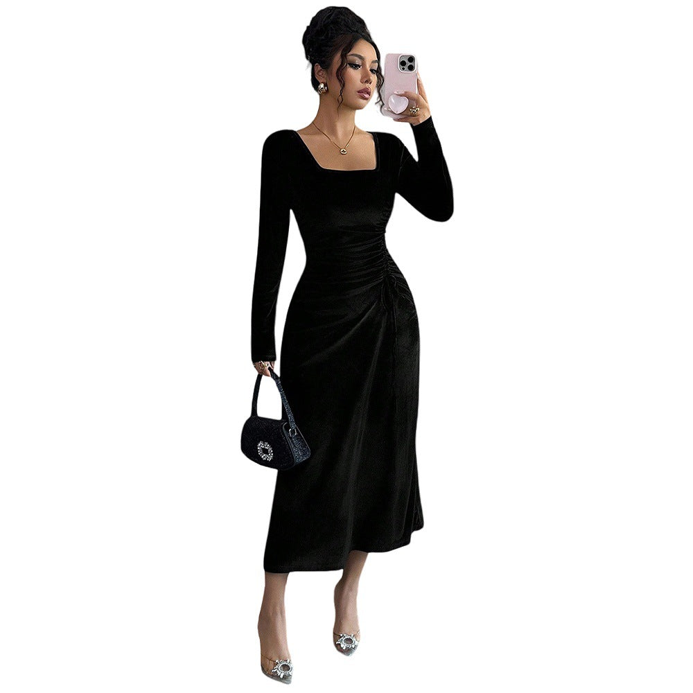 Damen Midi-Kleid mit elegantem Quadrat-Ausschnitt und raffinierten Rüschendetails Drune