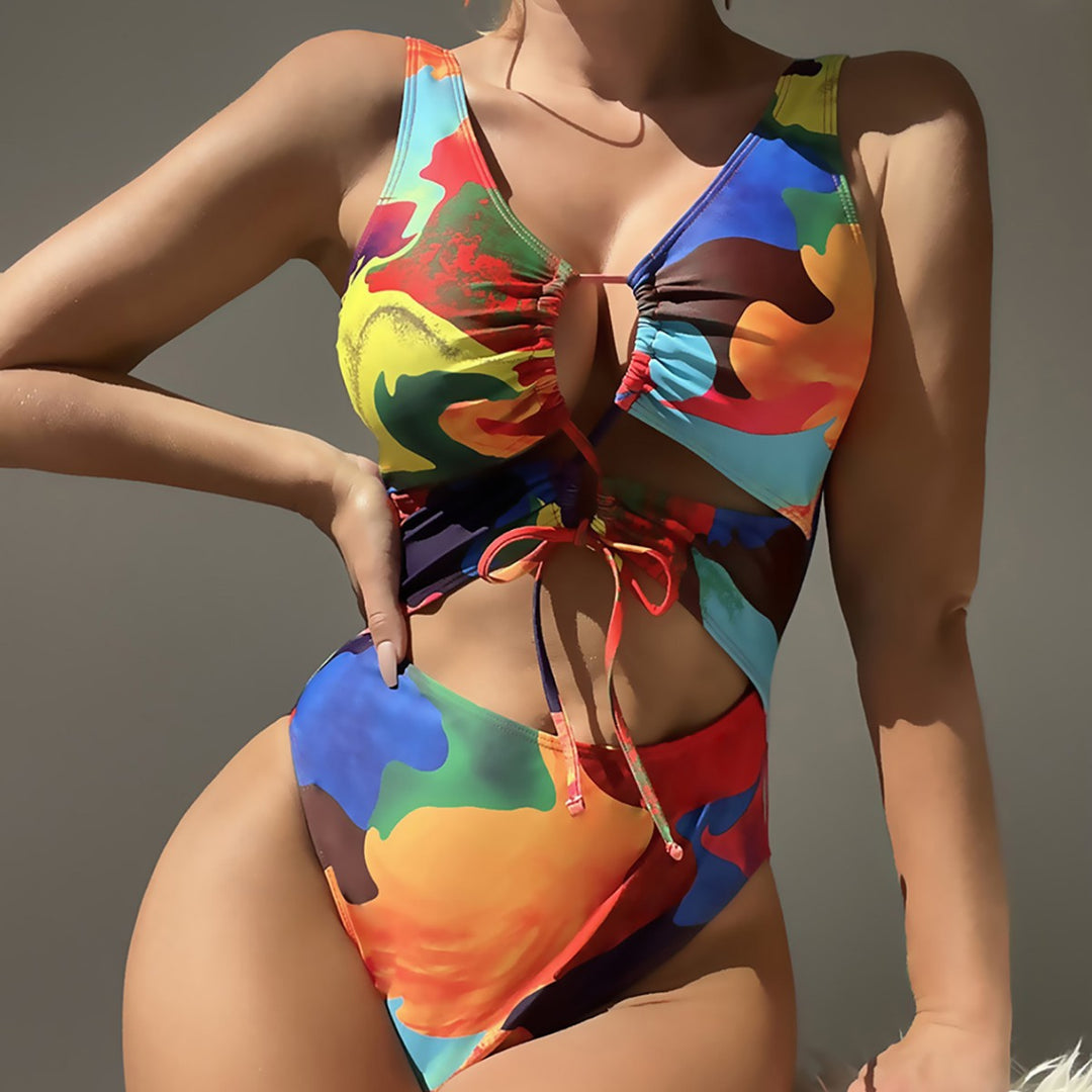 Damen Einteiler Badeanzug mit buntem Cut-Out-Design Drune