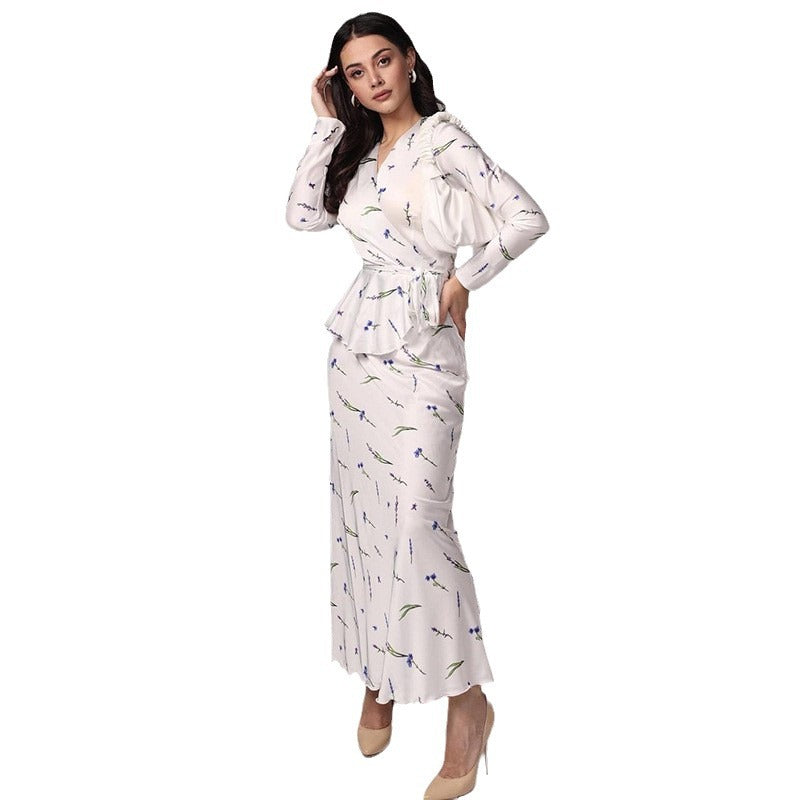 Damen elegantes Maxi-Kleid mit tiefem V-Ausschnitt und tailliertem Design Drune