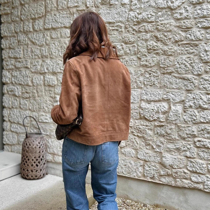 Damen Kunstlederjacke mit goldenen Knöpfen und modernem Schnitt Drune