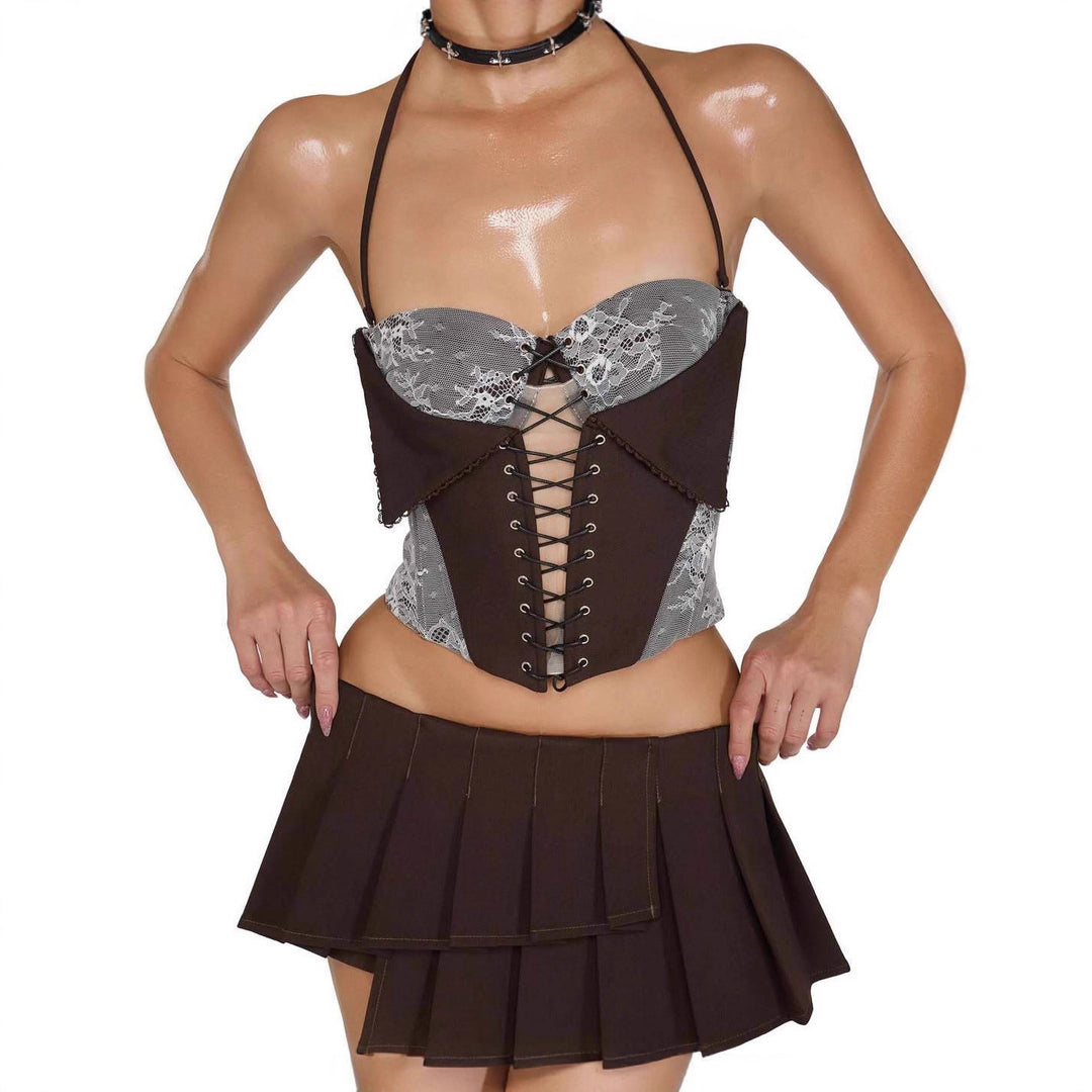 Damen Corsage Top mit verführerischem Spitzenbesatz Drune