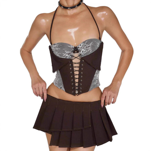 Damen Corsage Top mit verführerischem Spitzenbesatz Drune
